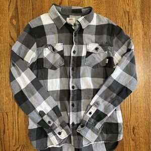 Vans Off The Wall Black White Plaid Button Down Shirt Size Small